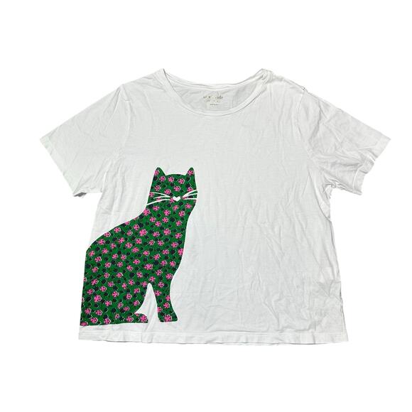 Kate Spade Tee Shirt with Floral Cat Print - Picture 1 of 5